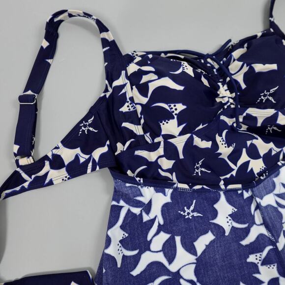 Hilor Tankini Top Womens 16 Blue Floral Ruched Side Built in Bra Cruise Flowy - Picture 14 of 16